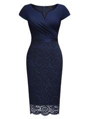 AIVIMO Women's V-Neck Cap Sleeves Lace Cocktail Pencil Dress